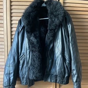 Vintage leather jacket with detachable fur vest insert